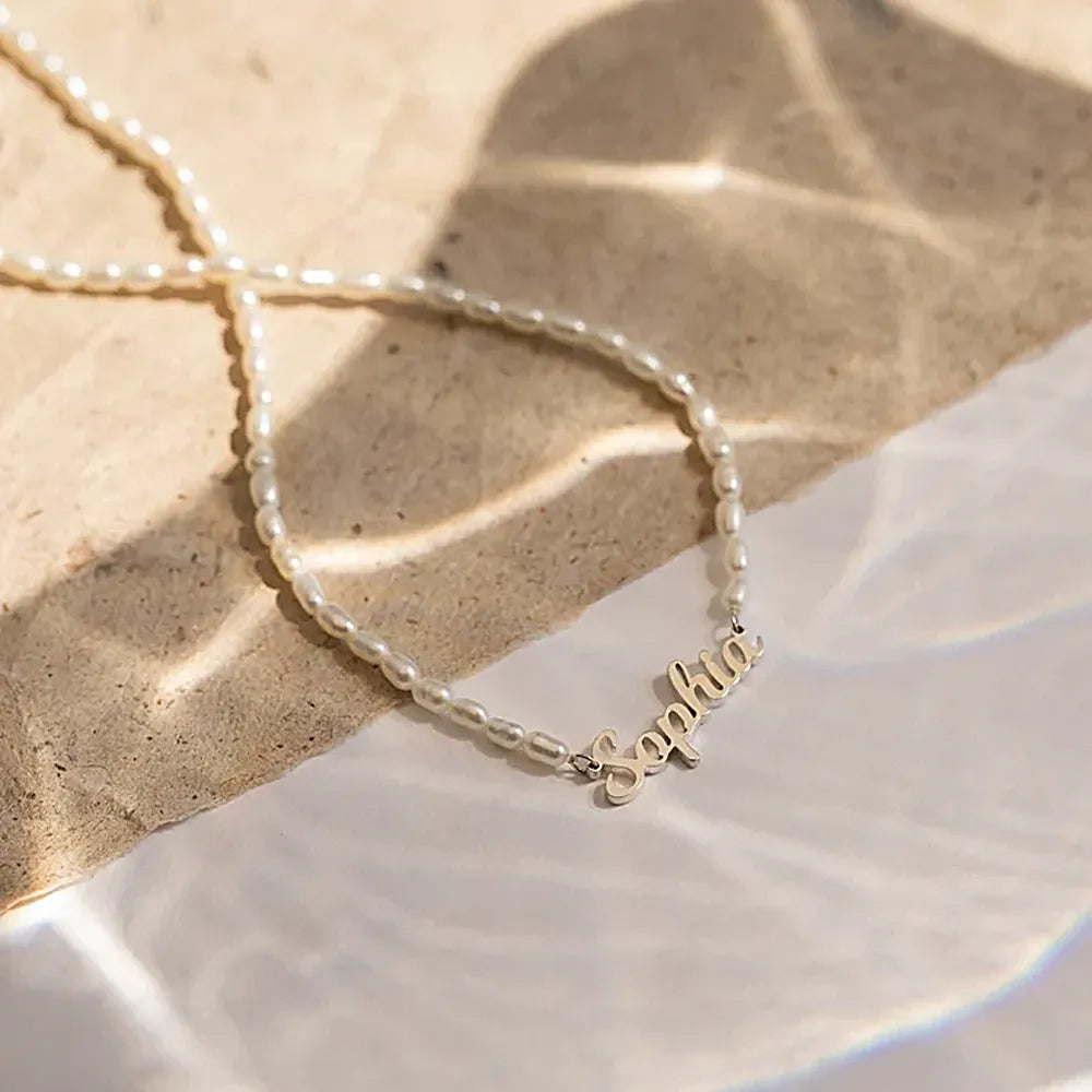 Signature Name necklace with pearl chain
